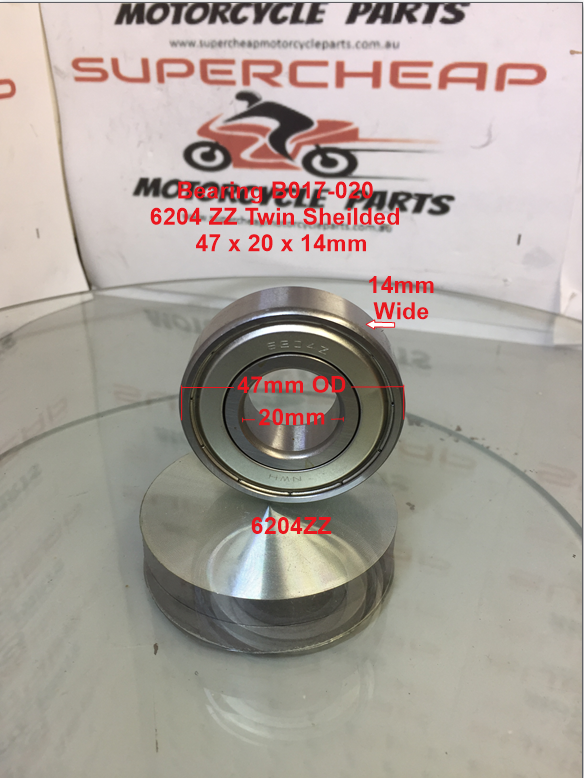 Bearing, B017-020, 6204ZZ, 47mm x 20mm x 14mm, Twin Shields. image 0