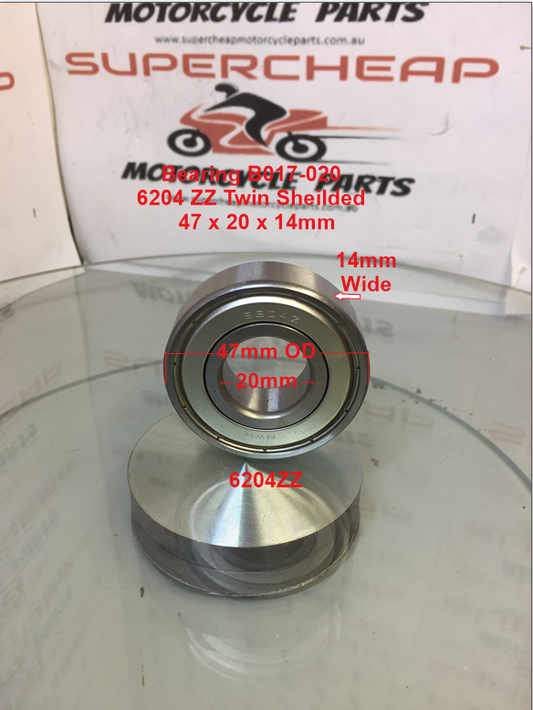 Bearing, B017-020, 6204ZZ, 47mm x 20mm x 14mm, Twin Shields. image 0
