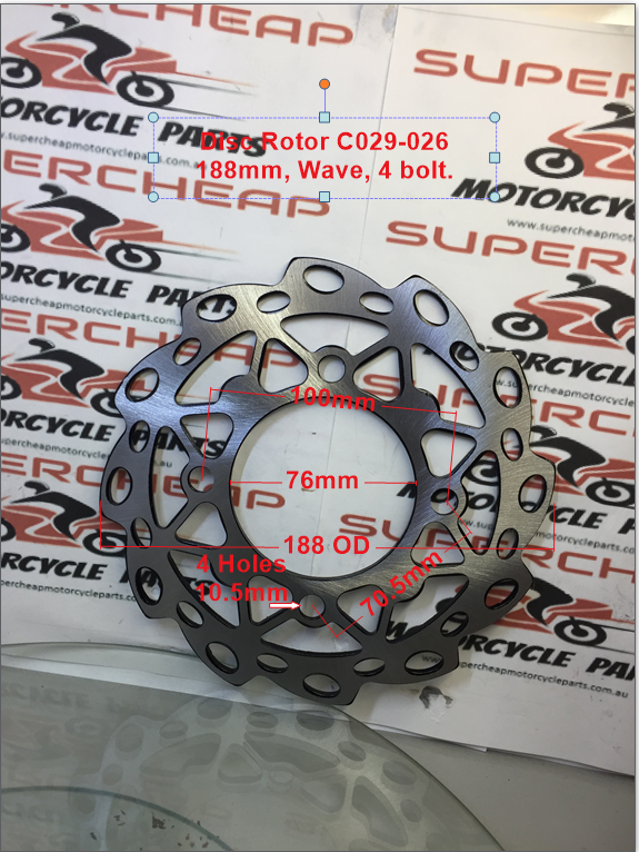 Disc Brake Rotor, C029-026, 188mm, Wave, Pit Bikes, ATVs 4 Bolt. image 0