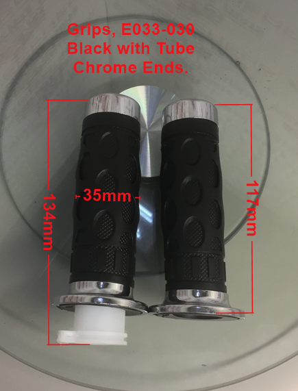 Grips, E033-030, Black with Chrome Ends, Fits Scooters and Road Bikes. image 1