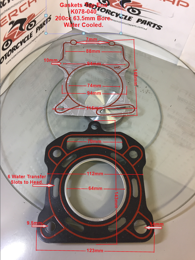 Gasket Set, K078-040, 63.5 200cc water cooled engine, ATV, Dirt Bikes. image 0