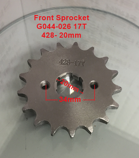Front Sprocket, G044-026, 428, 17 Tooth, 20mm, requires retainer. image 0