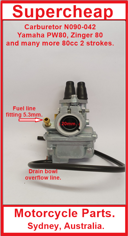 Carburetor, N090-042, Yamaha PW80, Zinger PY80 and many more 80cc 2 strokes. image 1