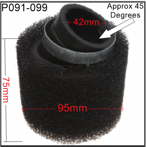 Air Filter, P091-099, 42mm Bent, Foam, Universal. Go Karts, Dirt Bikes. image 0