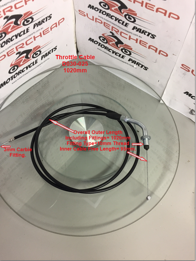 Throttle Cable, D030-025, 1020mm, ATVs, Buggies, Go Karts image 0