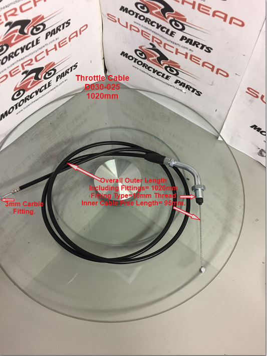 Throttle Cable, D030-025, 1020mm, ATVs, Buggies, Go Karts image 0
