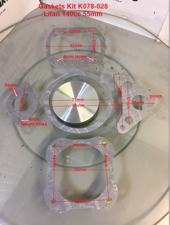 Gasket Set Complete, K078-028, Lifan 140cc, 55mm bore, Pit Bikes, Mini Bikes. image 1