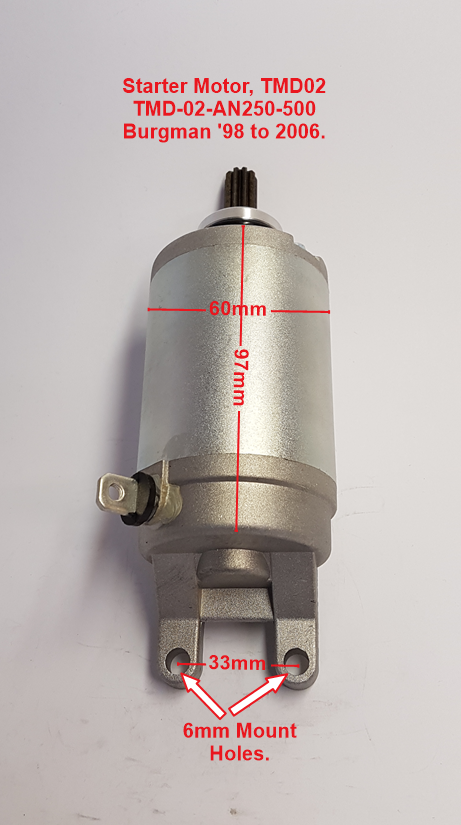Suzuki Starter Motor, TMD-02- AN250-400, Burgman 1998 to 2006 image 0