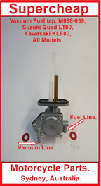 Fuel Tap, M088-039, Suzuki LT80, Kawasaki KLF80, Vacuum operated, all models. image 1