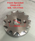 Front Sprocket, G044-018, 428, 13 Tooth, 17mm shaft requires retainer. image 0