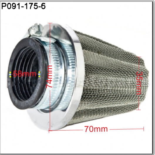 Air Filter, P091-175-6, 58mm Cone. Suits ATVs, Pit Bikes, Buggies, Go Karts. image 0