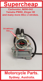 Carburetor, N090-042, Yamaha PW80, Zinger PY80 and many more 80cc 2 strokes. image 2