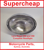 Laro Regal 250 and 350 complete Headlight. Chrome. Hunter and Honda CA250 Rebel. image 3