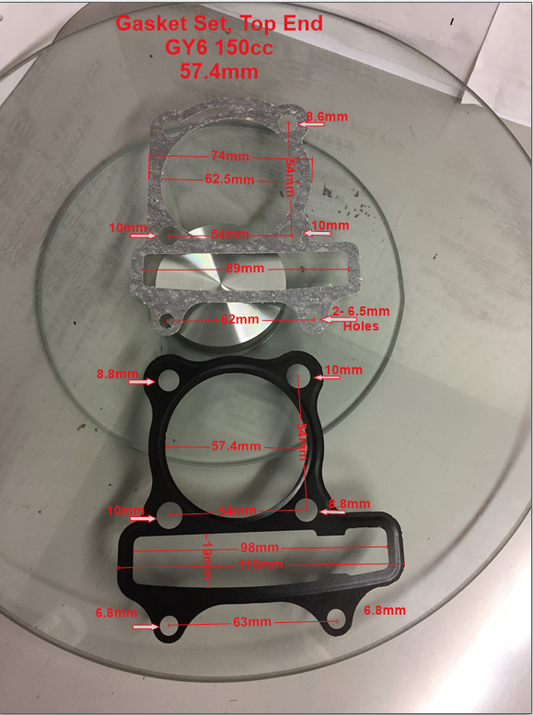 Gasket Set, K078-057,  57.4mm, GY6, 150cc, Top End, Head and Base Gasket. image 0