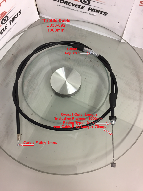 Throttle Cable, D030-092, 1000mm, ASSASSIN, THUMPSTAR, ATOMIK, DHZ, DIRT BIKES image 0