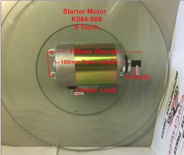 Starter Motor, K084-009, 9-Tooth, CF 250, Honda, Suzuki, Kawasaki, Yamaha. image 0