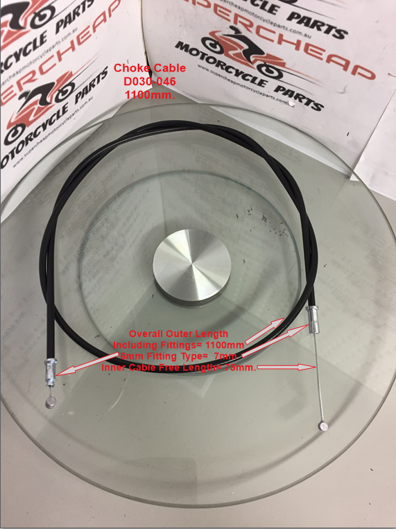 Choke Cable, D030-046, 1100mm for Larger ATVs, Buggies, Go Karts. image 0