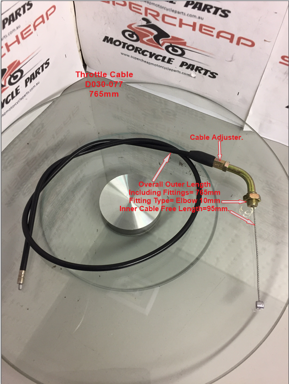 Throttle Cable, D030-077, 765mm, Pit Bikes, Mini Bikes, ATVs, Buggies, Go Karts. image 0