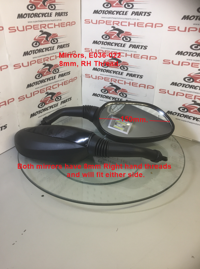 Mirrors, E036-022, 8mm Right Hand Thread, GY6, Scooters, Street Bikes. image 0