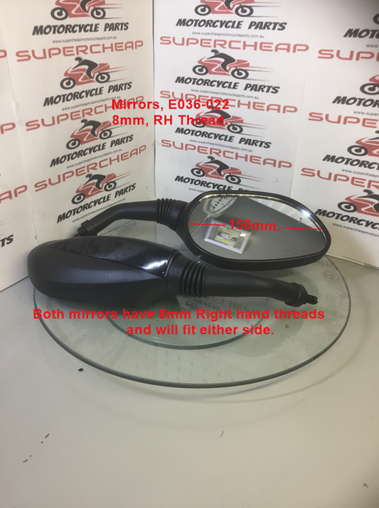 Mirrors, E036-022, 8mm Right Hand Thread, GY6, Scooters, Street Bikes. image 0