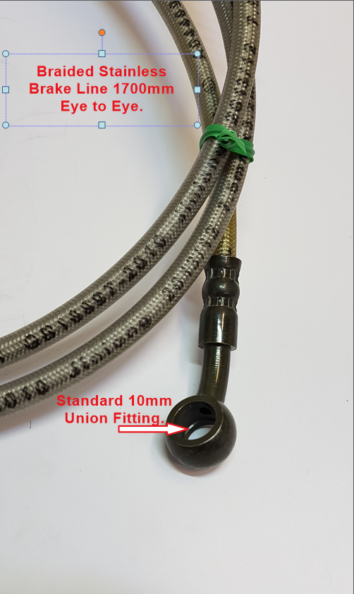 Stainless Braided Brake Line, C029-036, 1700mm Eye to Eye. image 1