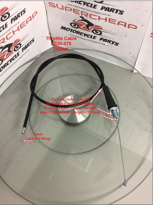 Throttle Cable,D030-070, 795mm, Pit Bikes, Dirt Bikes, ATVs, Buggies, Go Karts. image 0