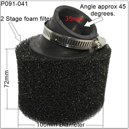 Air Filter, P091-041,35mm  Foam Angled. Suits Pit Bikes,Dirt Bikes, Buggies. image 0
