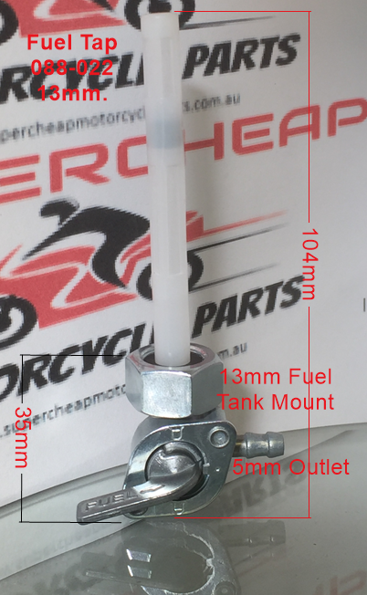 Fuel Tap, M088-022, 13mm Male thread Tank Mount. image 0