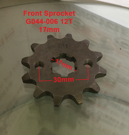 Front Sprocket, G044-006, 420, 12 Tooth, 17mm, requires retainer. image 0